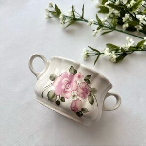 Vintage Floral Double-Handled Ceramic Bowl